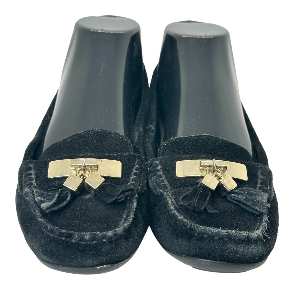 Anne Klein iflex Black Suede Moccasin Loafer Akoates Tassel Flat Shoes Size 6.5M - Picture 2 of 13